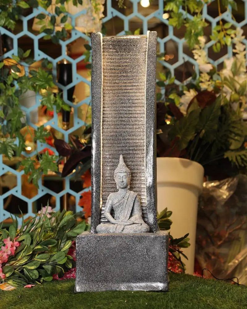 Polyresin Grey Buddha Garden Water Fountain - Ouch Cart
