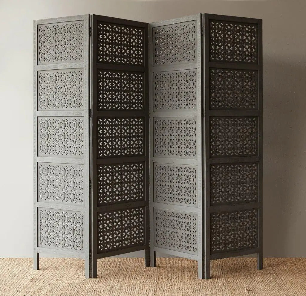 Wooden Partitions Wood Room Divider 4 Panels Dividers - Ouch Cart