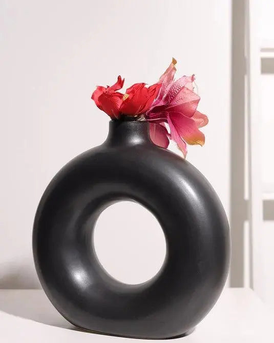 Black Pipe Shape Ceramic Pot Planter For Indoor, Home Decor- Big Pot (Pack of 1) - Ouch Cart