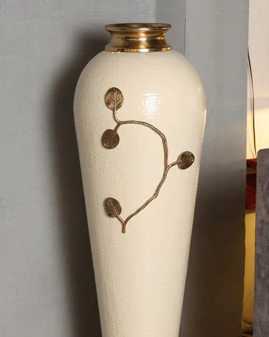 Decorative Metal White Round Flower Vase for Home Decor, Table Top, Living Room & Office - Ouch Cart