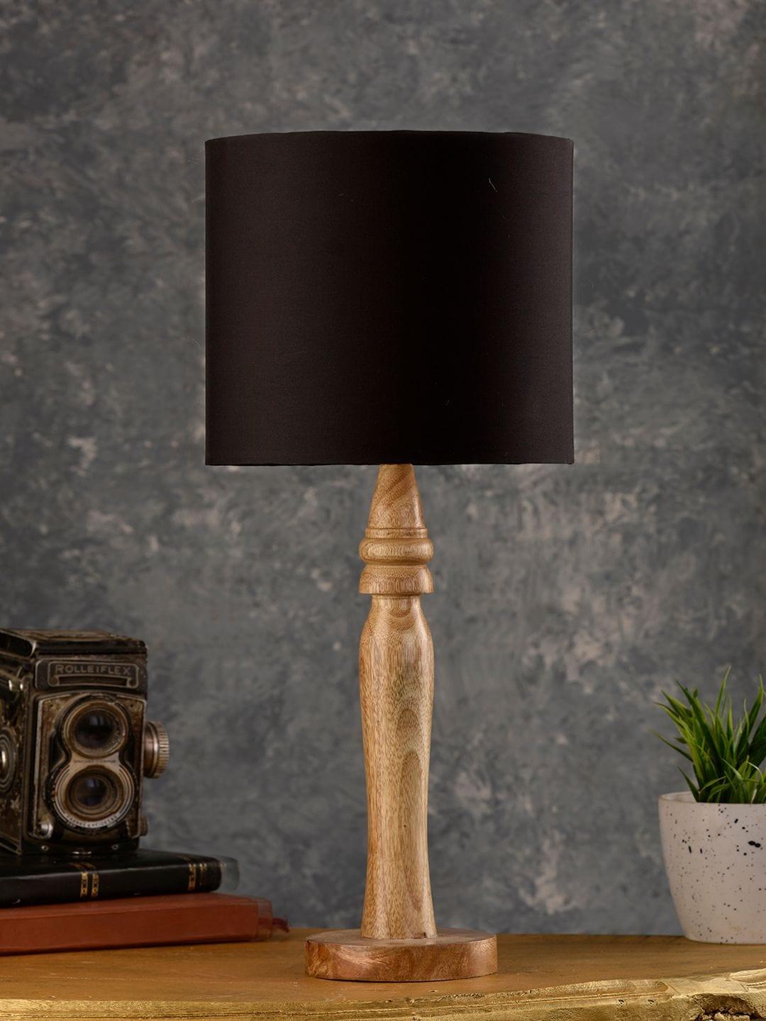 Round Brown Lamp with Black Cotton Shade - Ouch Cart