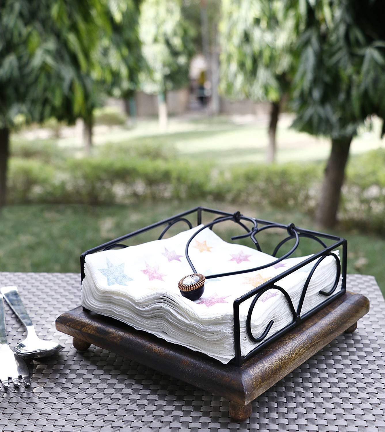 Metal and Wood Paper Napkin Holder - Ouch Cart