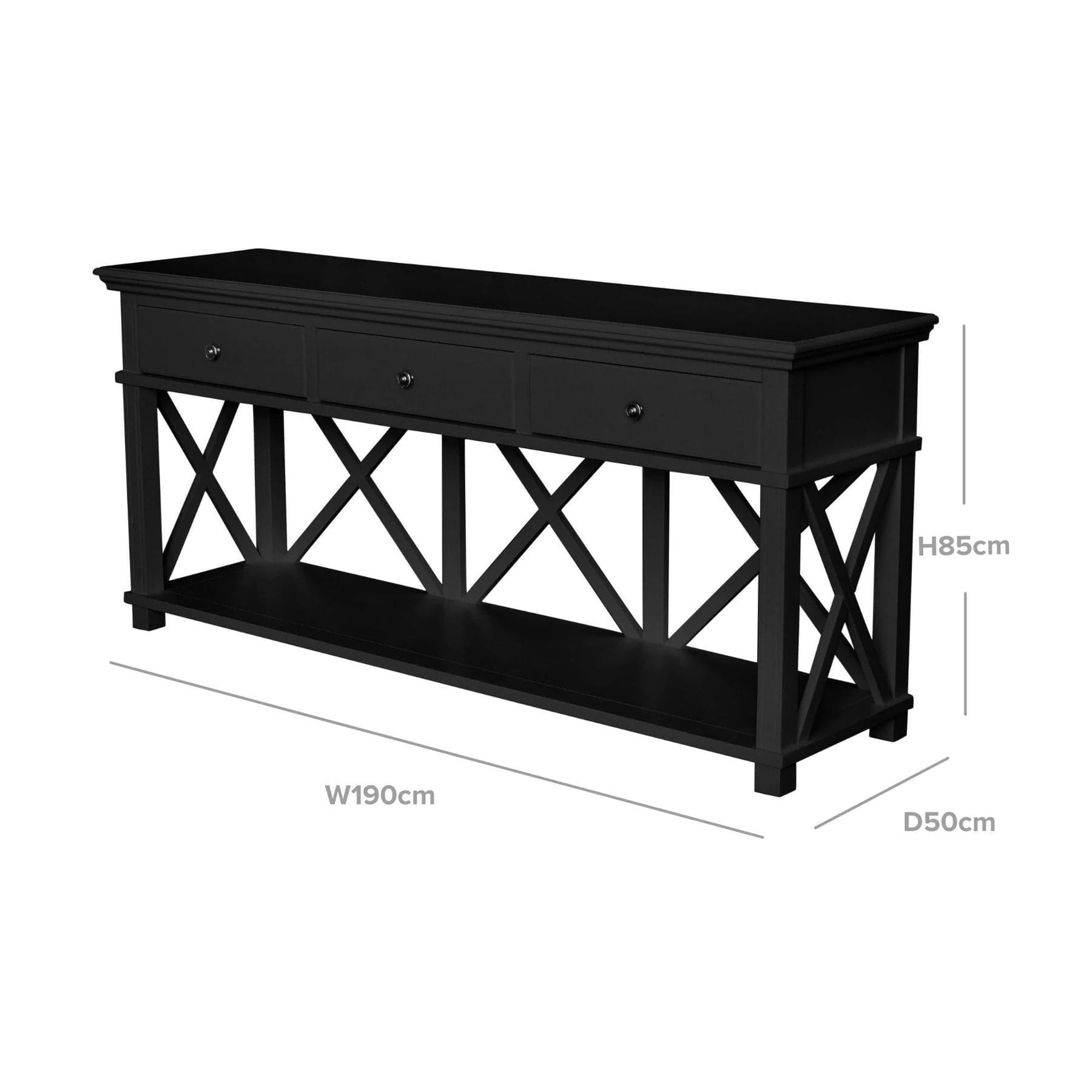 SORRENTO BLACK 3 DRAWER CONSOLE TABLE - Ouch Cart