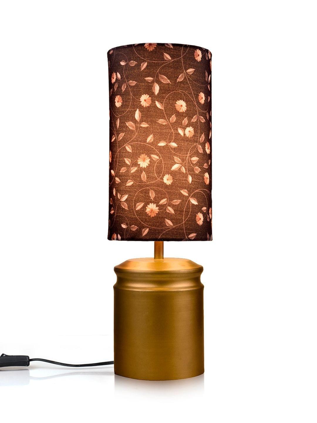 Metal Golden Table Lamp with Floral Print Shade - Ouch Cart
