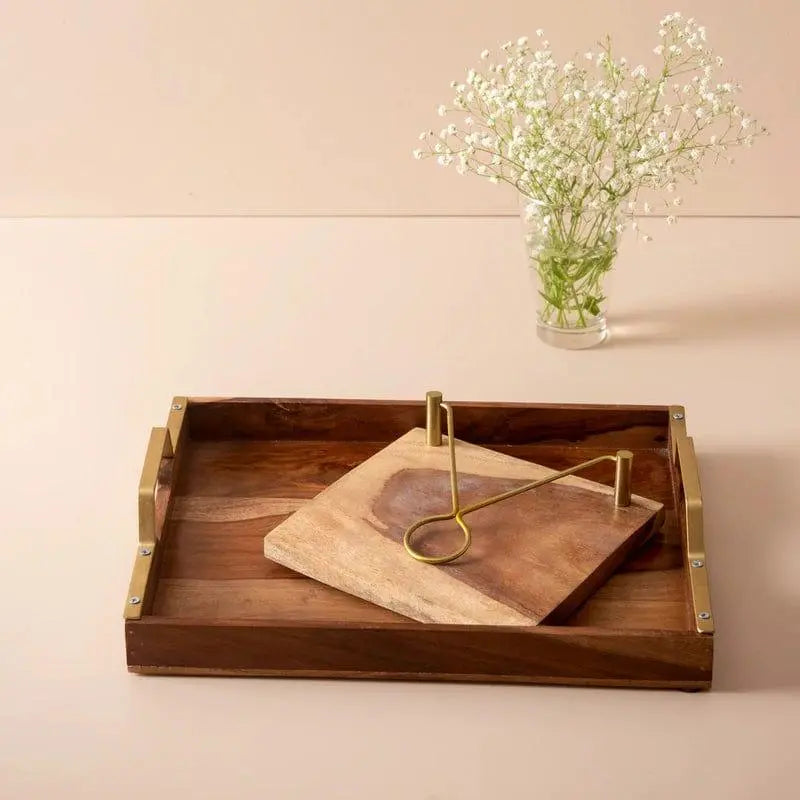 WOODEN SERVING TRAY AND TISSUE HOLDER COMBO II FOOD GRADE - Ouch Cart