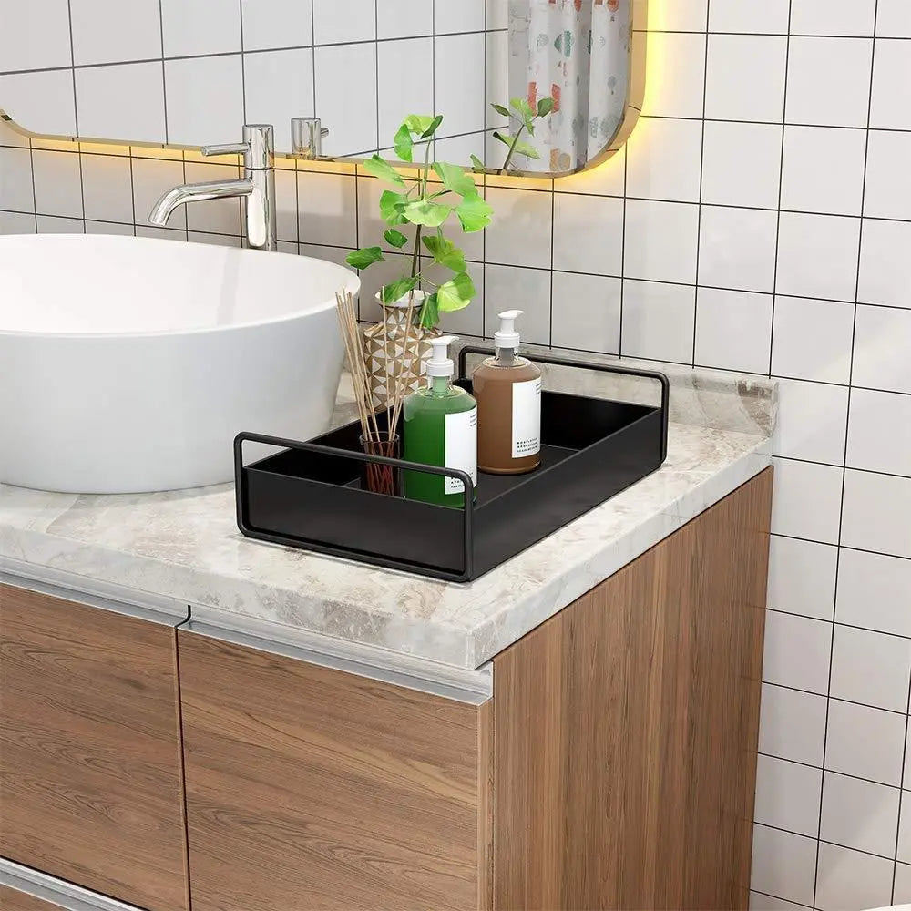 Bathroom Vanity Tray, Bathroom/Kitchen/ Countertop Storage Shelf Organizer, Tea Table Decorative Tray Cosmetic Jewelry Organizer Tray, Black - Ouch Cart
