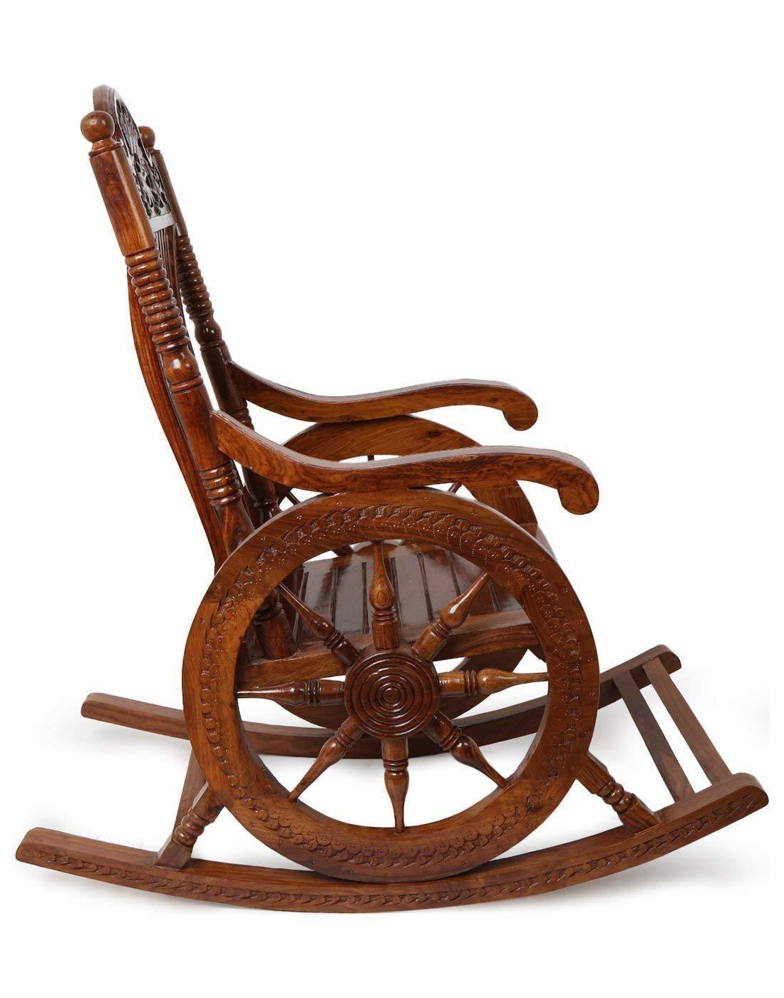 Hand Carved Sheesham Wood Rocking Chair (Brown) - Ouch Cart