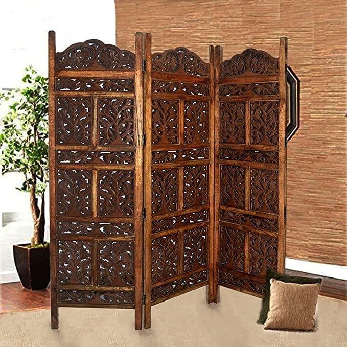 3 Panel Wooden Partition | Room dividers | Wooden Room Separators for Living Area - Ouch Cart