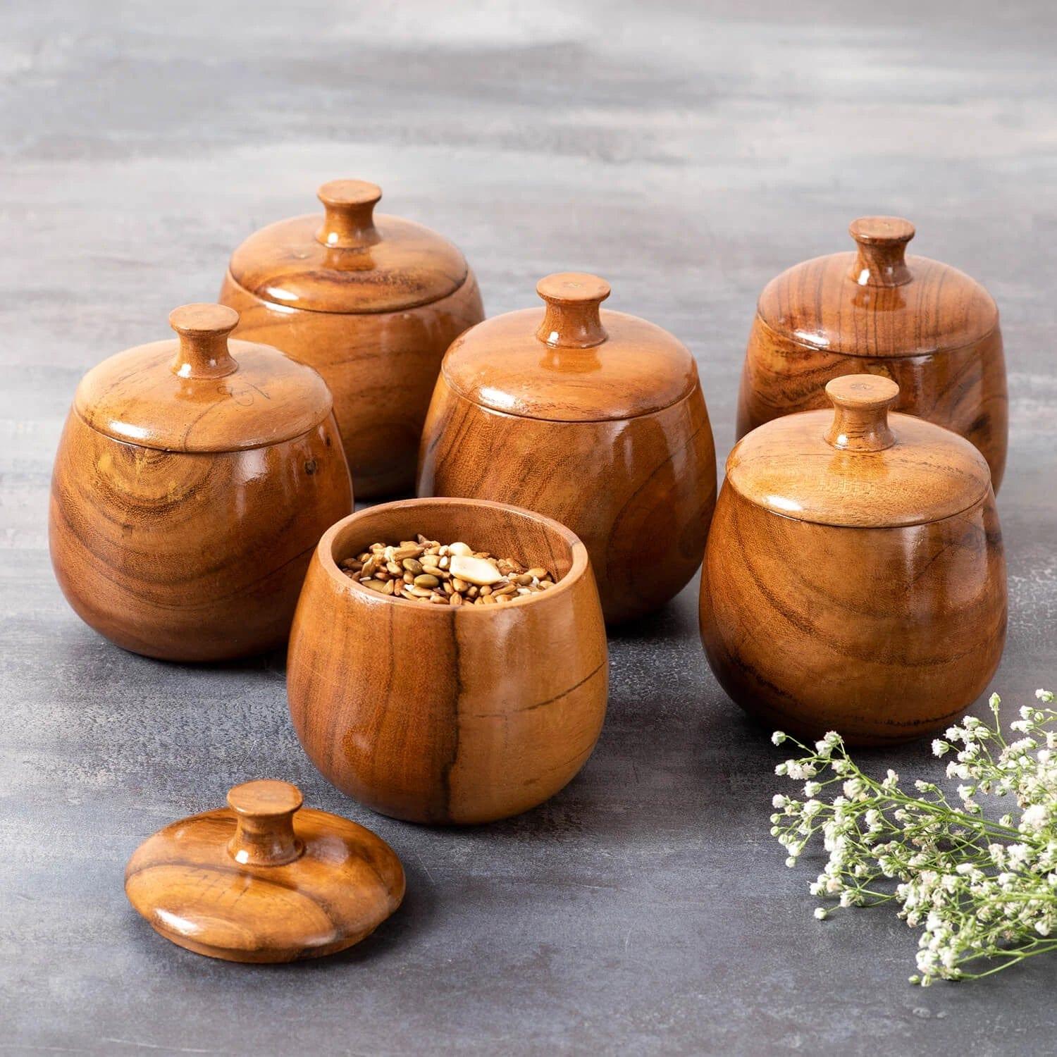 WOODEN SMALL CONTAINER FOR SAUCE || SPICE|| PICKLE || FOOD SAFE ( SET OF ) - Ouch Cart