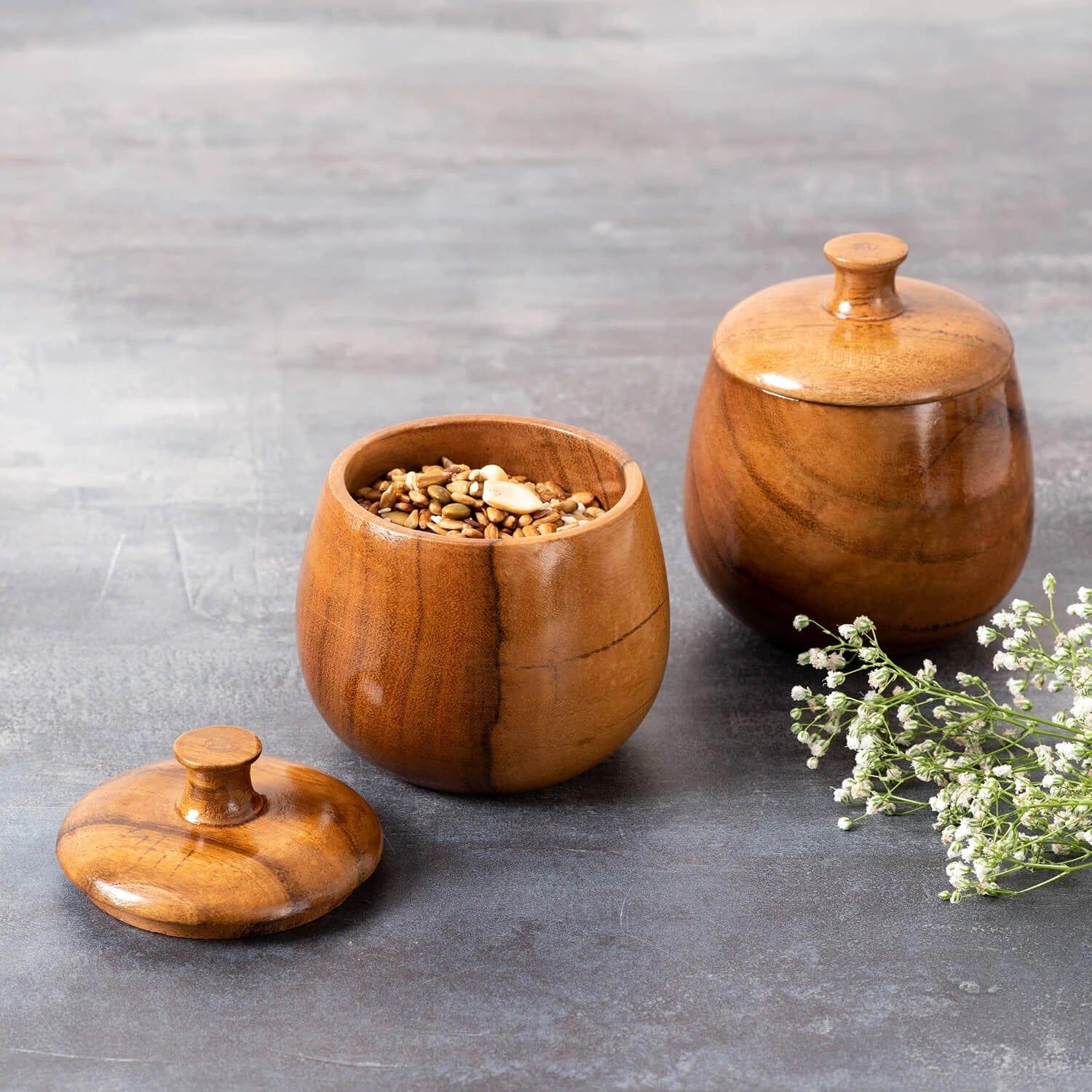 WOODEN SMALL CONTAINER FOR SAUCE || SPICE|| PICKLE || FOOD SAFE ( SET OF 2 ) - Ouch Cart
