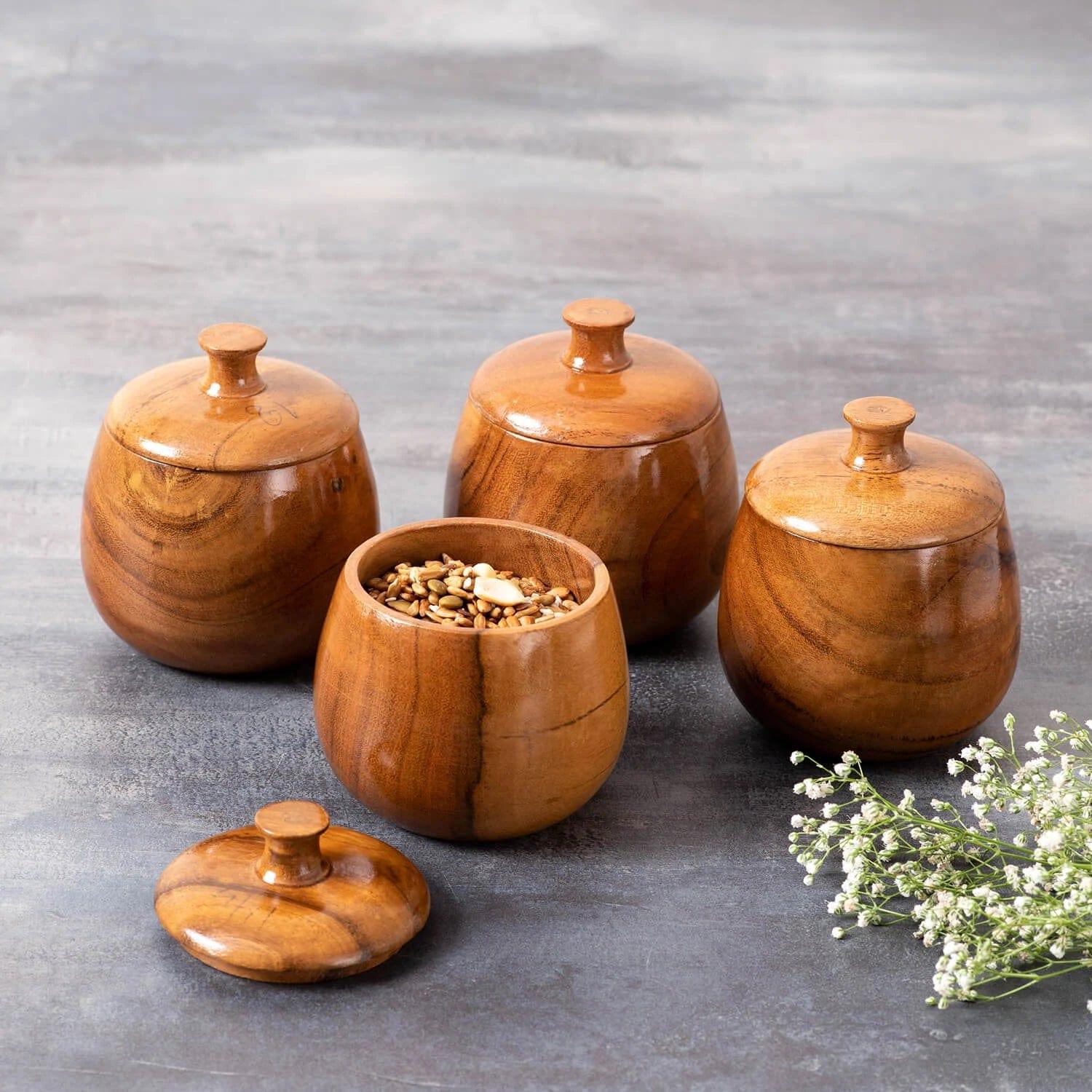 WOODEN SMALL CONTAINER FOR SAUCE || SPICE|| PICKLE || FOOD SAFE ( SET OF 4 ) - Ouch Cart