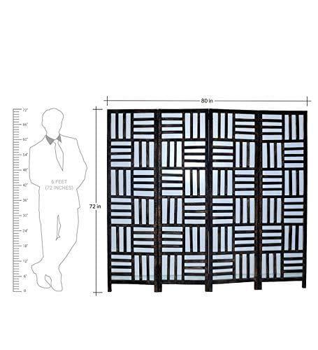 Solid Wood 4 Panel Room Wooden Partition (Brown) for Living Room - Ouch Cart
