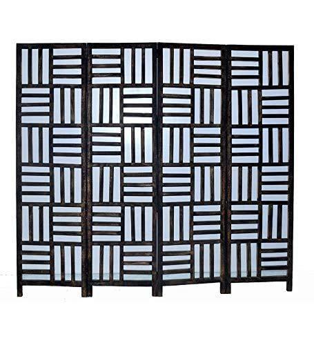 Solid Wood 4 Panel Room Wooden Partition (Brown) for Living Room - Ouch Cart