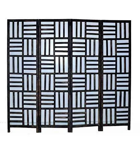 Solid Wood 4 Panel Room Wooden Partition (Brown) for Living Room - Ouch Cart