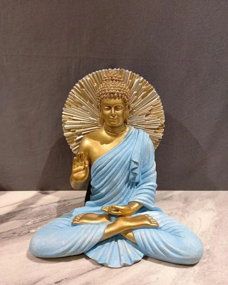Polyresin Gold & SkyBlue Buddha With Gold & Black Big Stand (Combo) - Ouch Cart