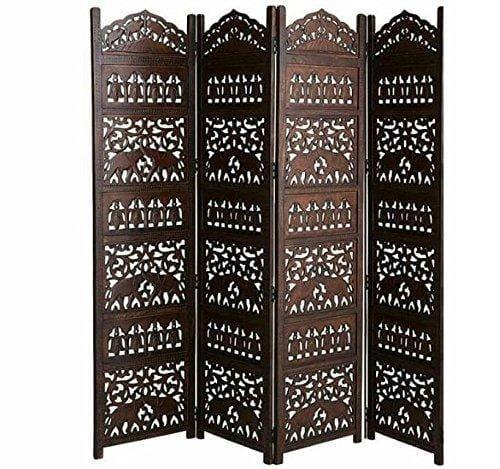 4 Panel Wooden Handcrafted Partition Room Divider Separator for Living Room/Office Wooden Partition Room Dividers for Home & Kitchen Office Wall - Ouch Cart