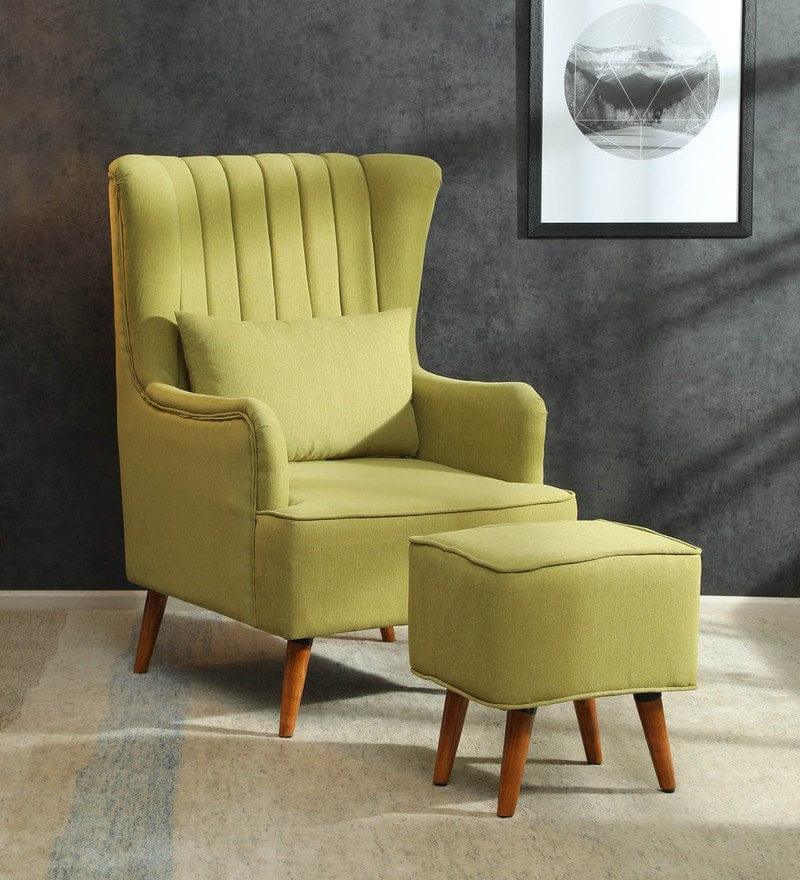 Zoey Wing Chair in Olive with Footrest - Ouch Cart
