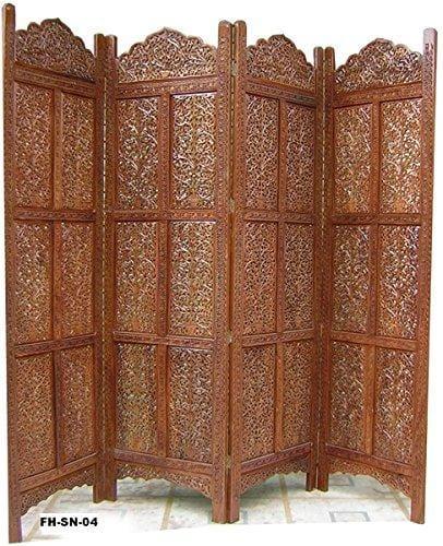 4 Panel Sheesham Wooden Partitions Room Dividers Screen Separators for Living Room Wooden Room Divider Partition Wooden Screen Wooden Separator Home & Kitchen - Ouch Cart
