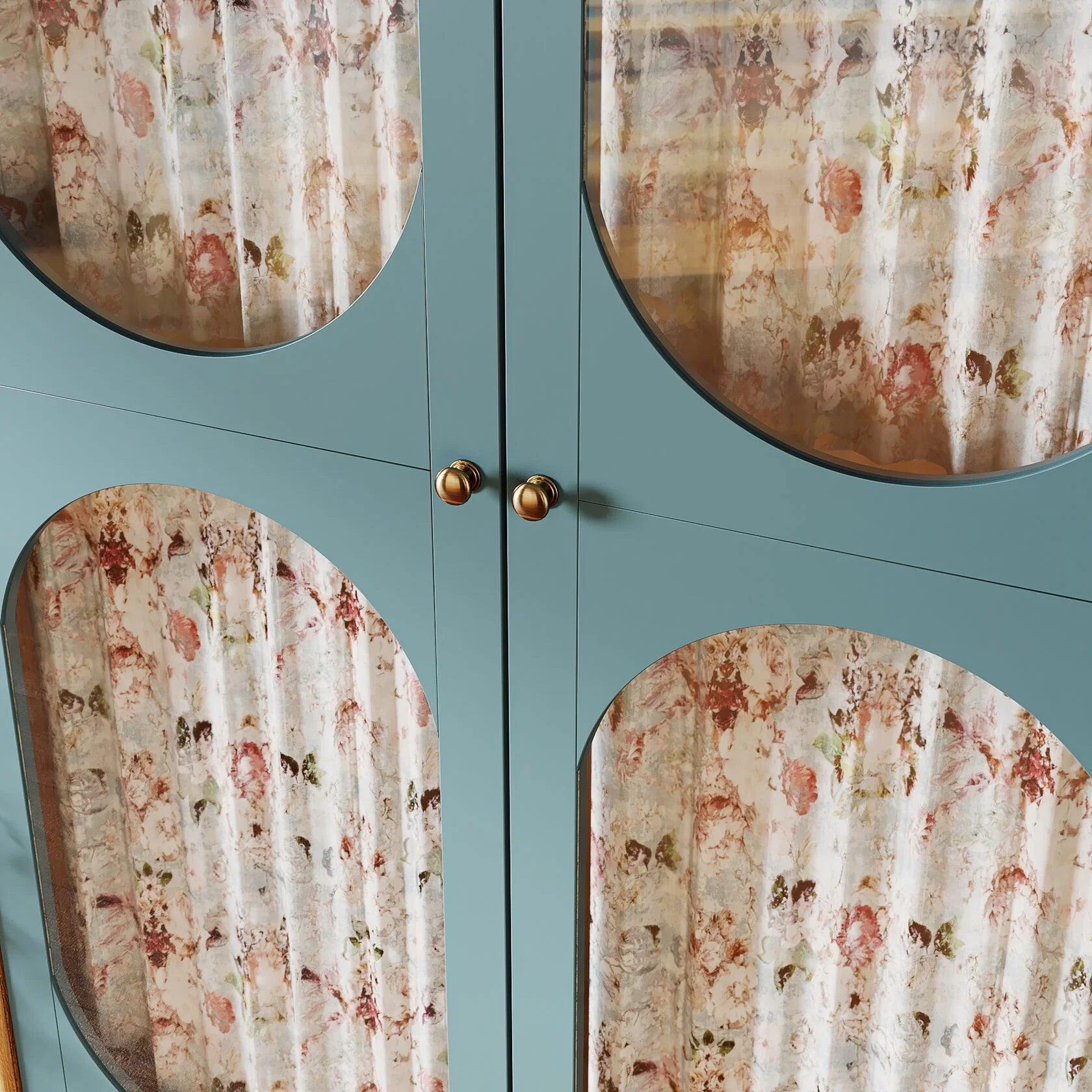 Modern 2 Door Wooden Wardrobe with Floral Fabric Panels | Premium Blue Bedroom Almirah | Scandinavian Storage Cabinet