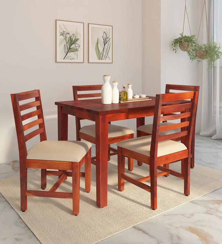 Sheesham Wood 4 Seater Dining Set In Honey Oak Finish - Ouch Cart 