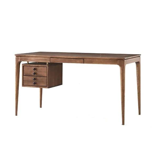 Ronald Modern Walnut Ash Wood Writing Desk Home Office Desk with 5 Drawers - Ouch Cart 