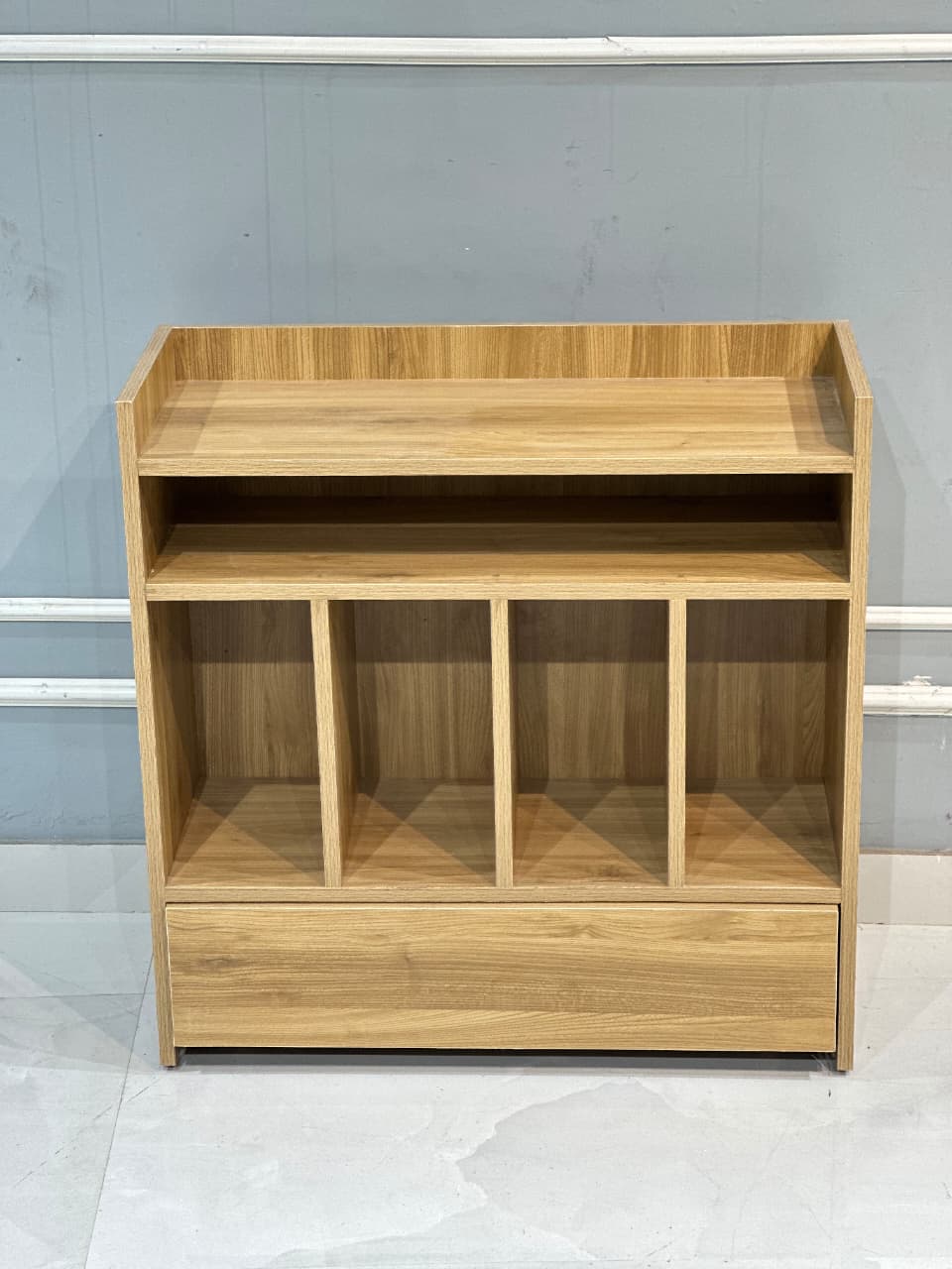 Modern Wooden Storage Cabinet with Open Shelves & Drawer | Multi-Utility Organizer