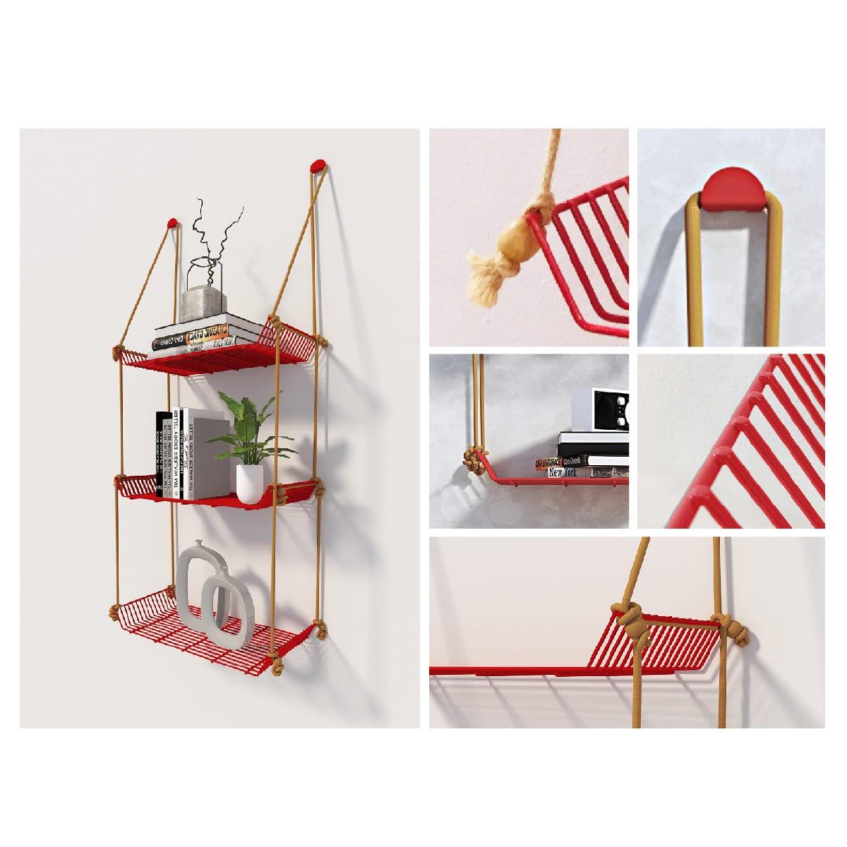 WALL DÉCOR SHELF 3 TIER RED - Ouch Cart 