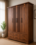 Modern 4 Door Wooden Wardrobe with 6 Storage Drawers