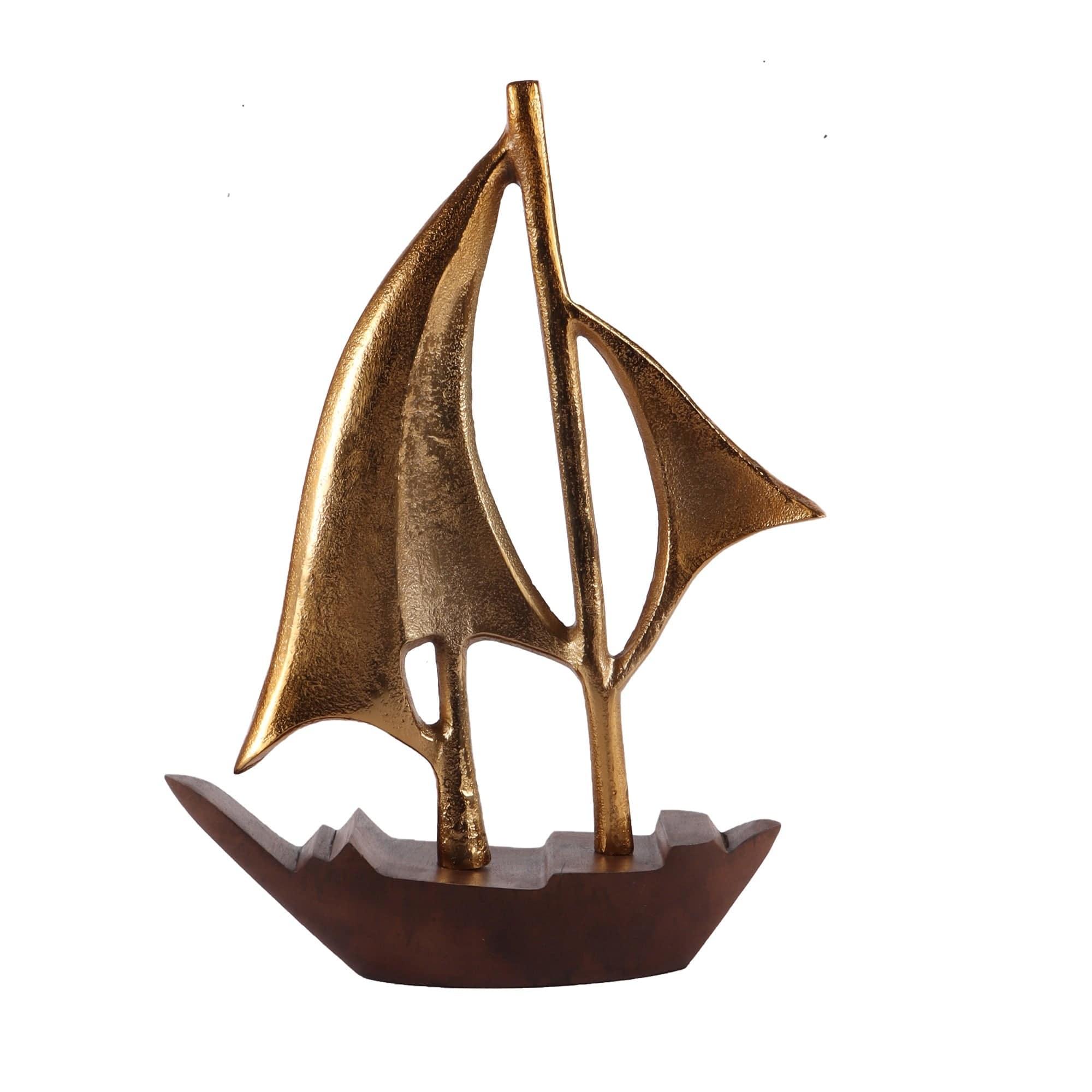 Raw Matt Gold Aluminum and Wood Handcrafted Nautical Sailing Boat - Ouch Cart 