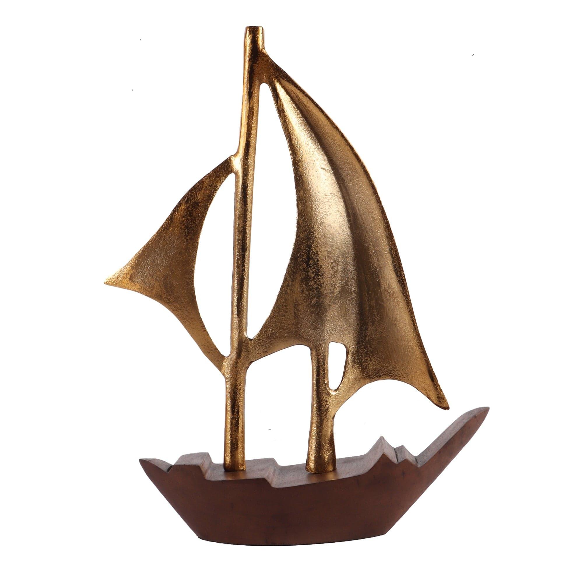 Raw Matt Gold Aluminum and Wood Handcrafted Nautical Sailing Boat - Ouch Cart 