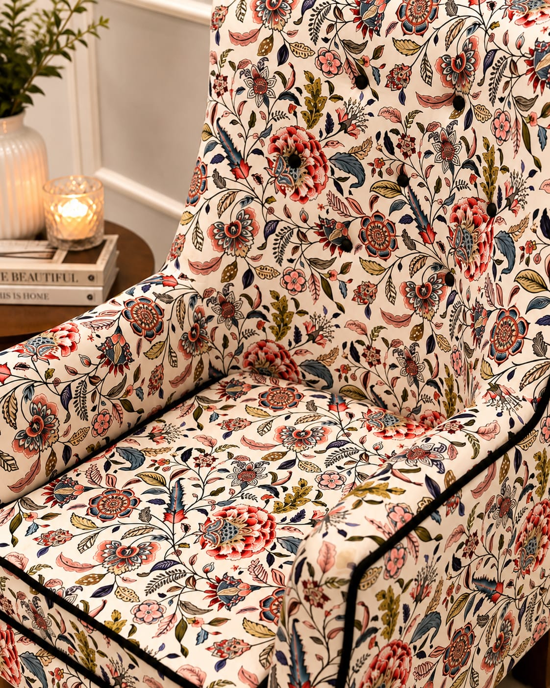  Floral Accent Armchair | Premium Upholstered Single Seater Sofa Chair for Living Room, Bedroom & Lounge