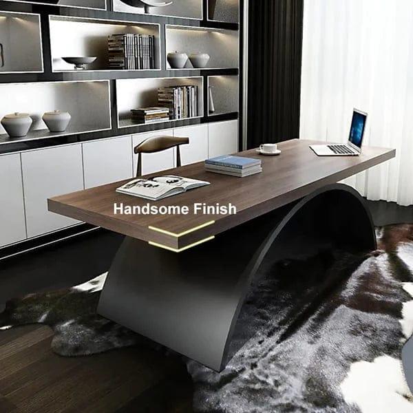 Maricel Rectangular Writing Desk Solid Wood Metal Base Office Desk - Ouch Cart 