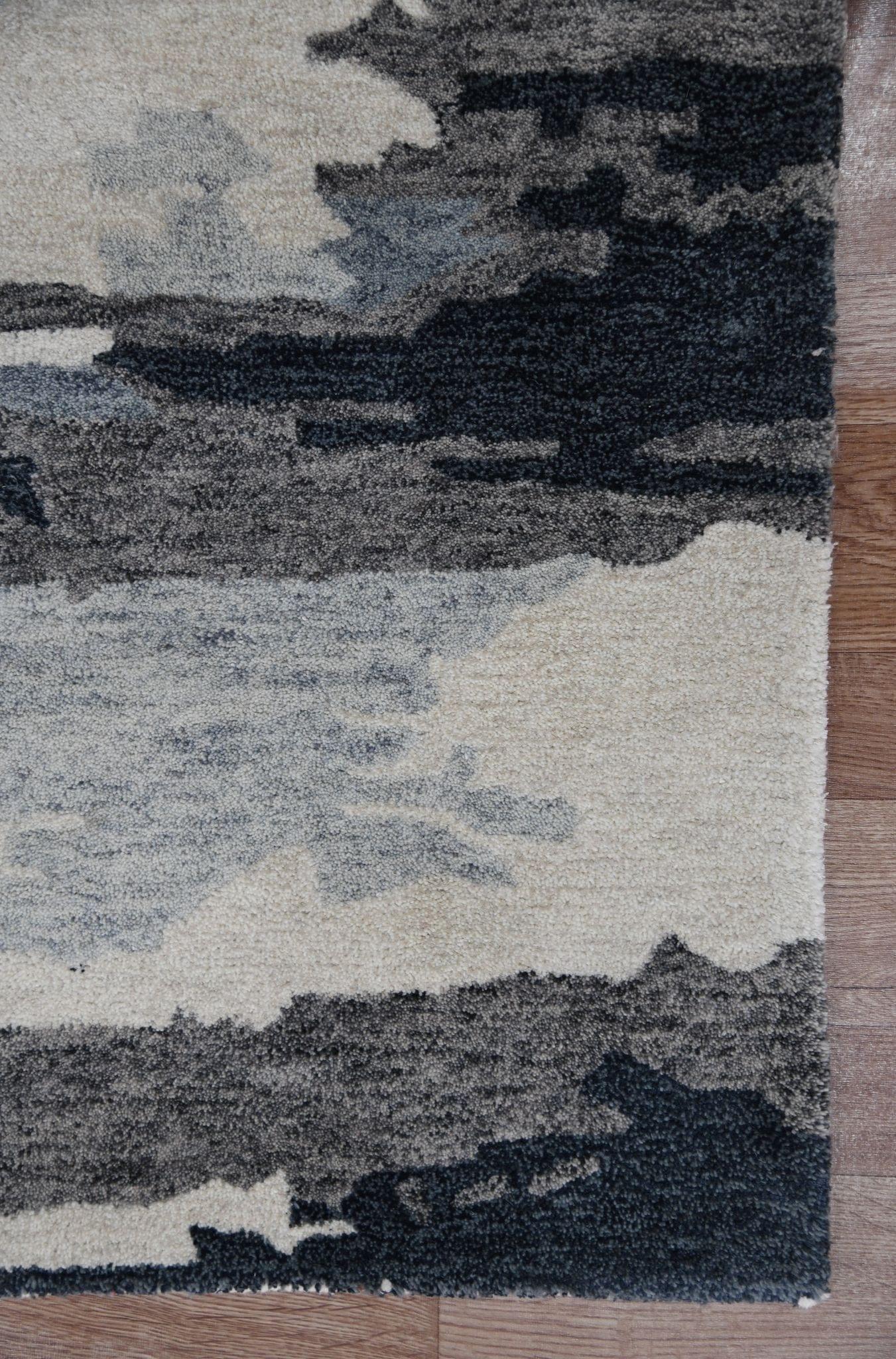 Dark Gray Wool & Viscose Abstract 5x8 Feet Hand-Tufted Carpet - Rug - Ouch Cart 