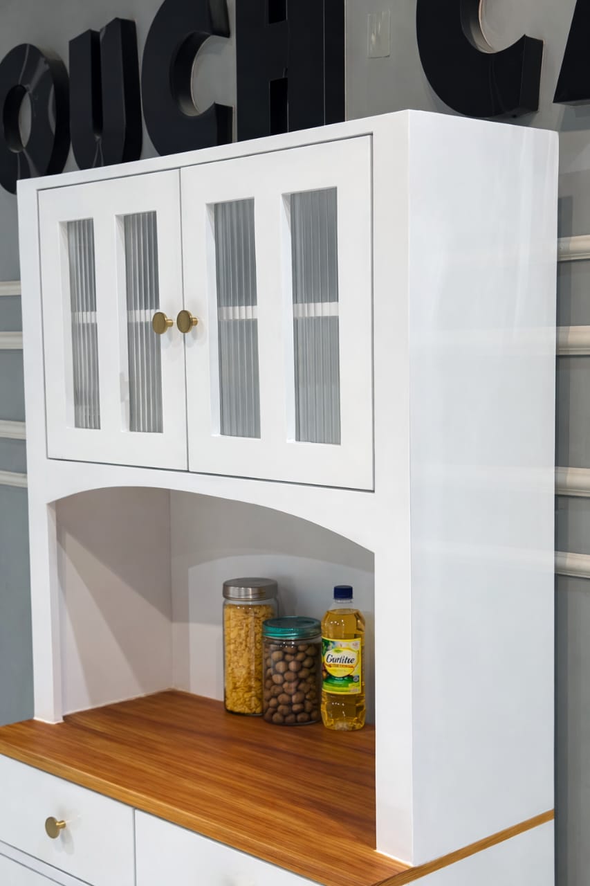 Buffet Cabinet with Hutch Kitchen Pantry Storage Cabinet White Sideboard for Kitchen Storage Microwave Cabinet with Storage, 4 Doors, 2 Adjustable Shelves & 1 Drawers