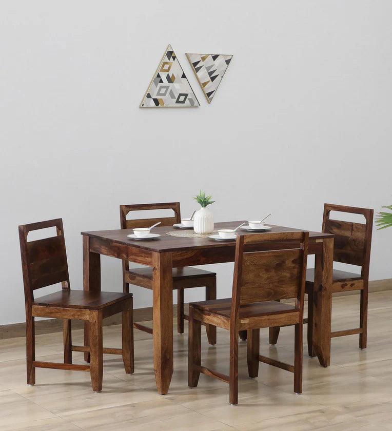 Sheesham Wood 4 Seater Dining Set In Scratch Resistant Provincial Teak Finish - Ouch Cart 