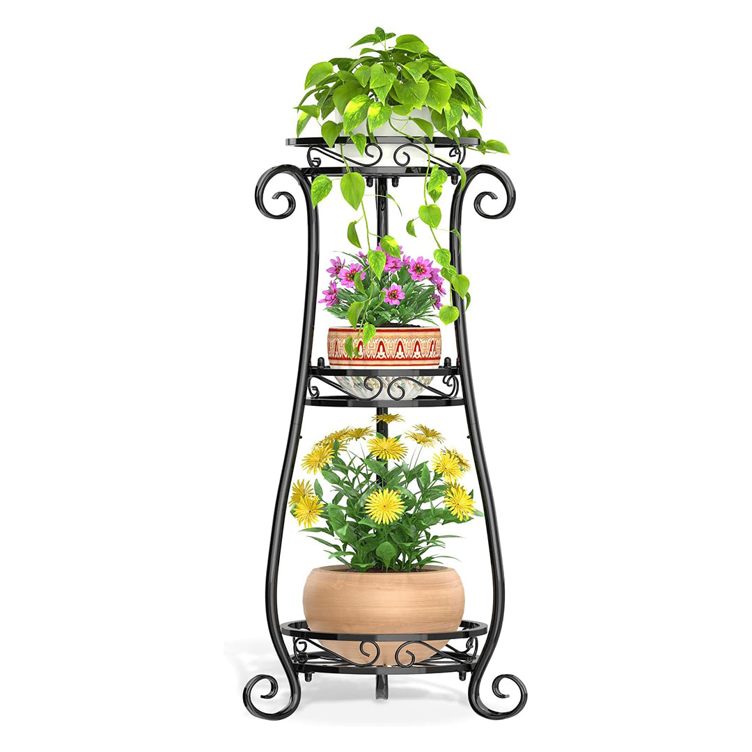 Metal Plant Stand Indoor Outdoor Clearance, Rustproof Iron Flower Pot Holder, Multiple Heavy Duty Plant Round Rack for Patio Home Planter Corner Garden Balcony (Black)