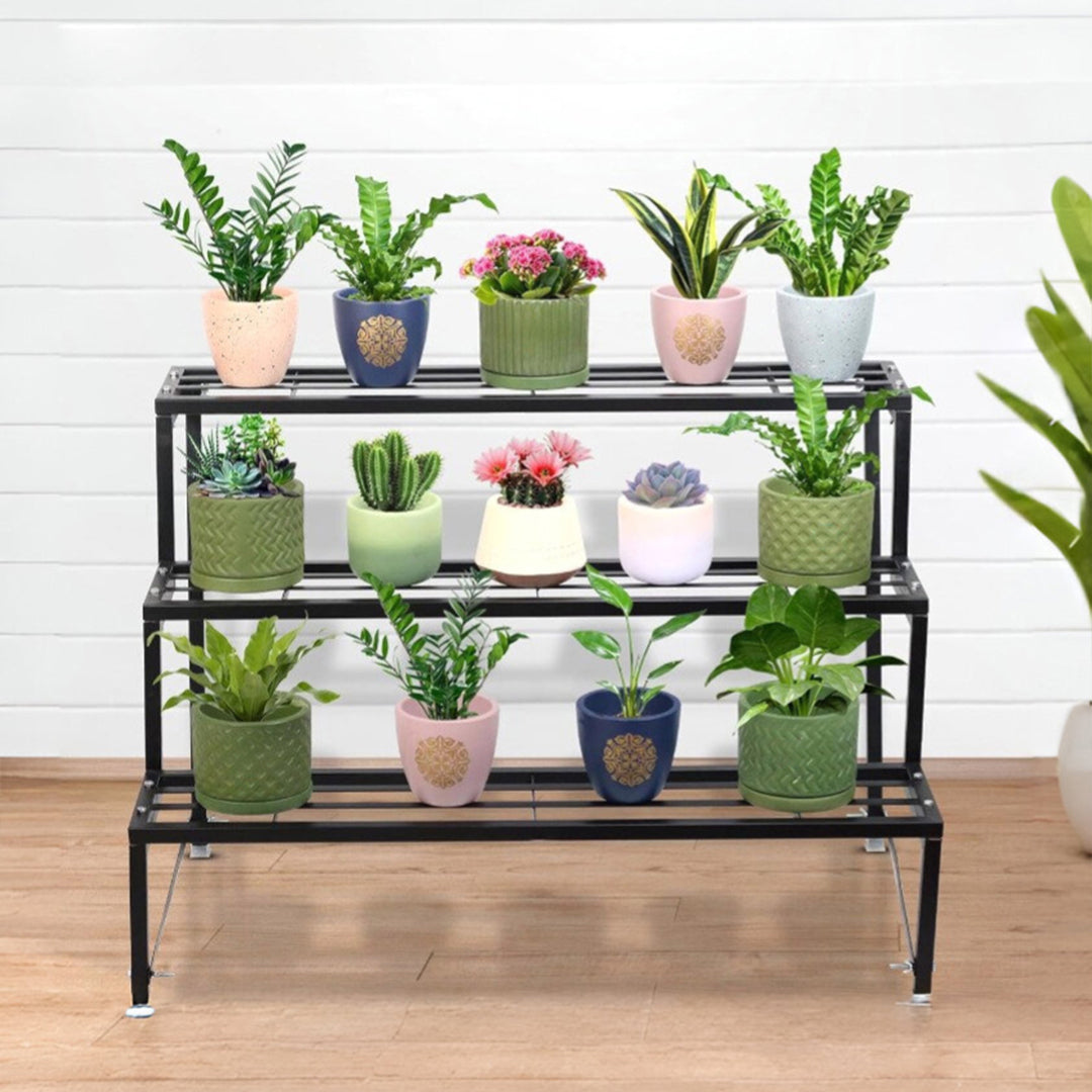 3 Step Stand for Multiple Plants and Pots Stand | Indoor Shelf Holder Rack | Gardening Stand | Indoor Outdoor (Black)