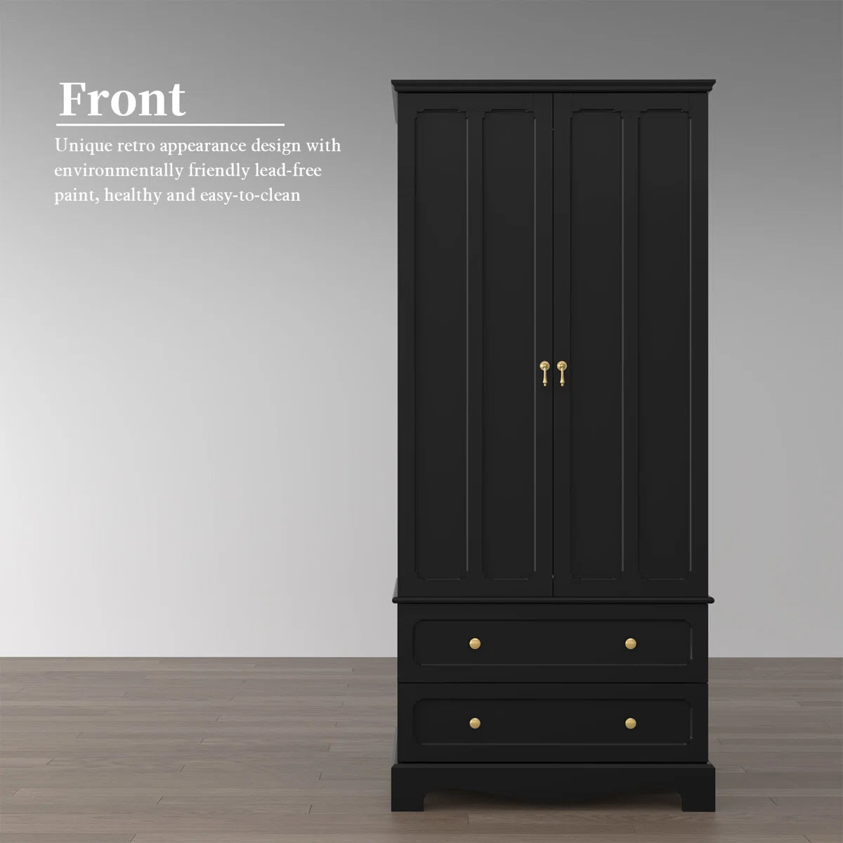 Freestanding Wooden Wardrobe Armoire with 2 Drawers