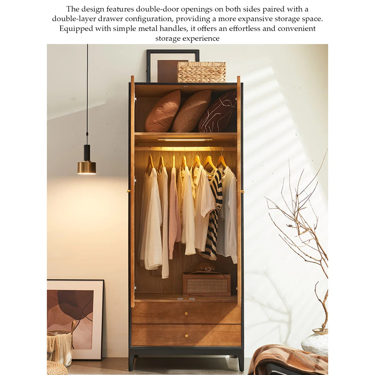 Mid-Century Style Solid Wood Wardrobe