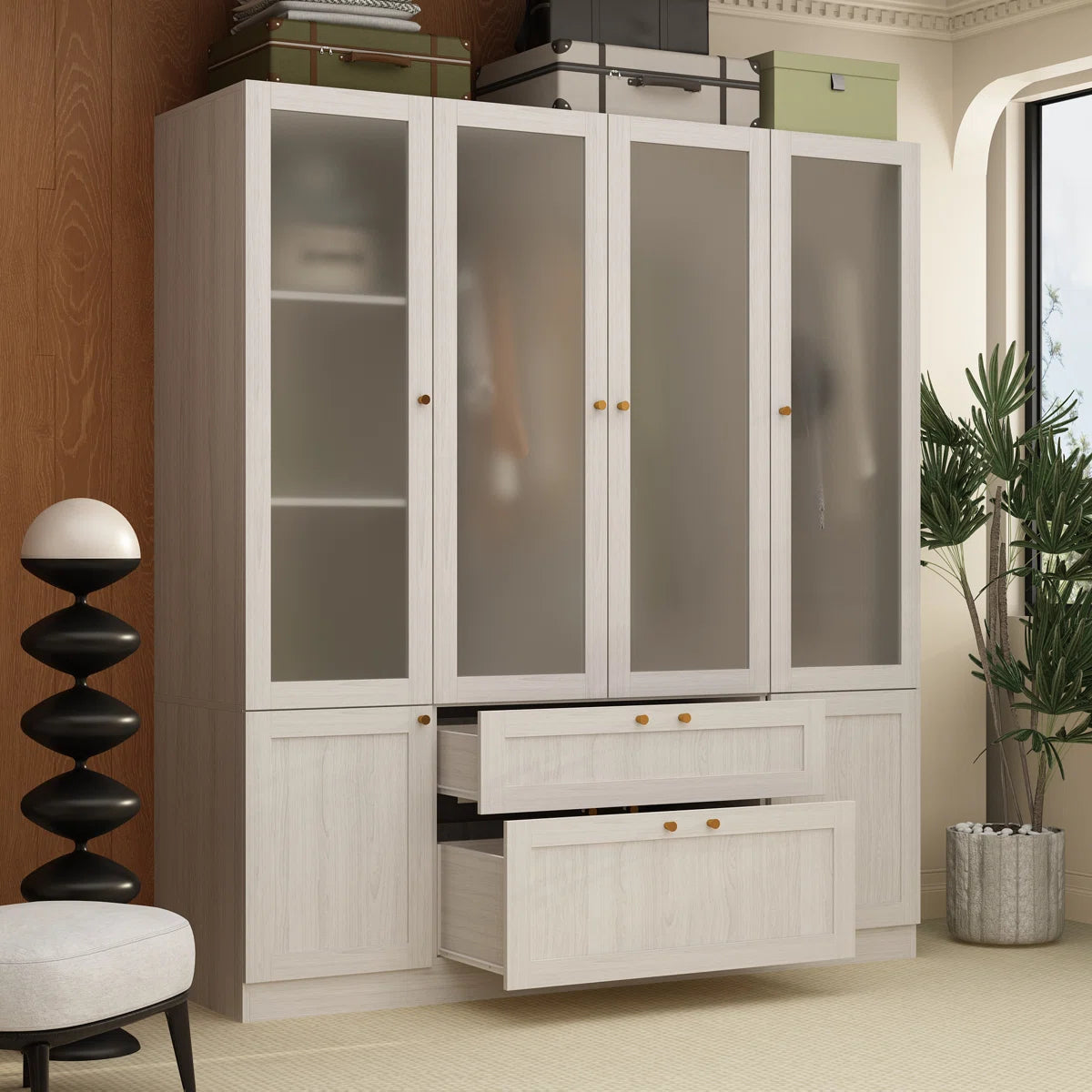 Sebi 6-Door 2-Drawer Armoire With Hanging Area & Storage Compartments