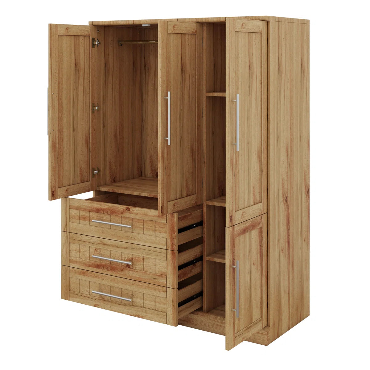 4 Door Wardrobe Armoire Closet With 3 Drawers And Hanging Rail