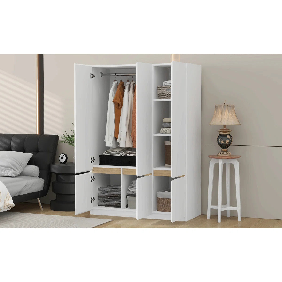 6-Doors Wooden Wardrobe Storage For Bedroom