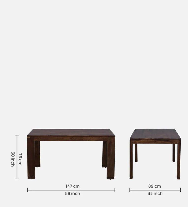 Sheesham Wood 6 Seater Dining Set in Scratch Resistant Provincial Teak Finish with Grey Cushion - Ouch Cart 