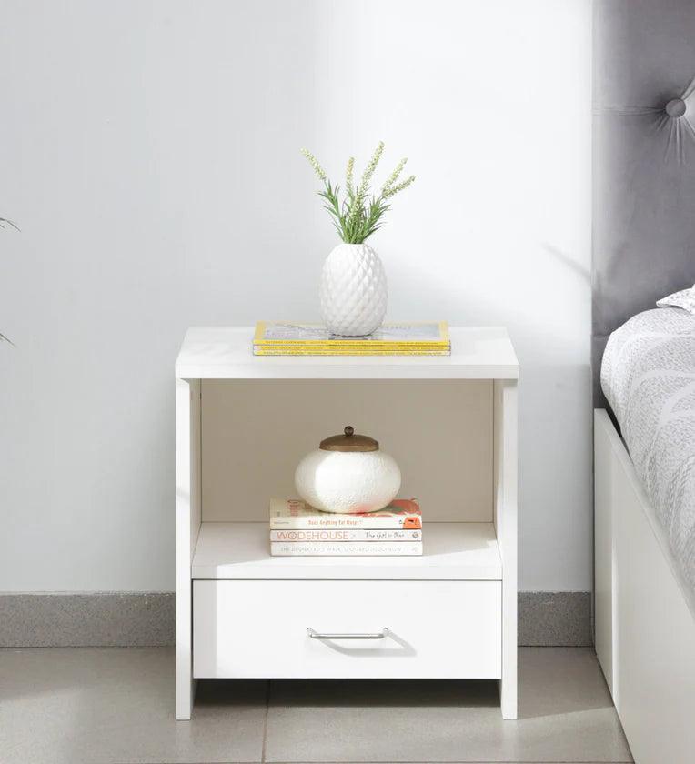 Bedside Table In Frosty White Finish - Ouch Cart 