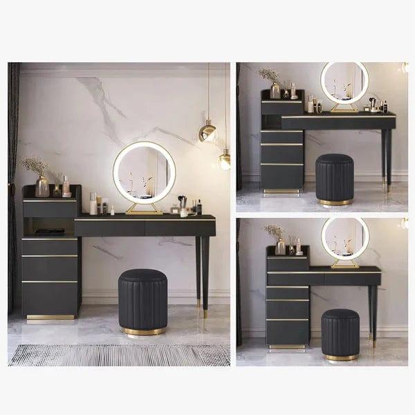 Lifewit Vanity Desk Set with Mirror and Lights, Black Makeup Dressing Table with 6 Drawers & Stool, Adjustable Brightness, Suitable for Bedroom/Bathroom, Wooden Frame - Ouch Cart 