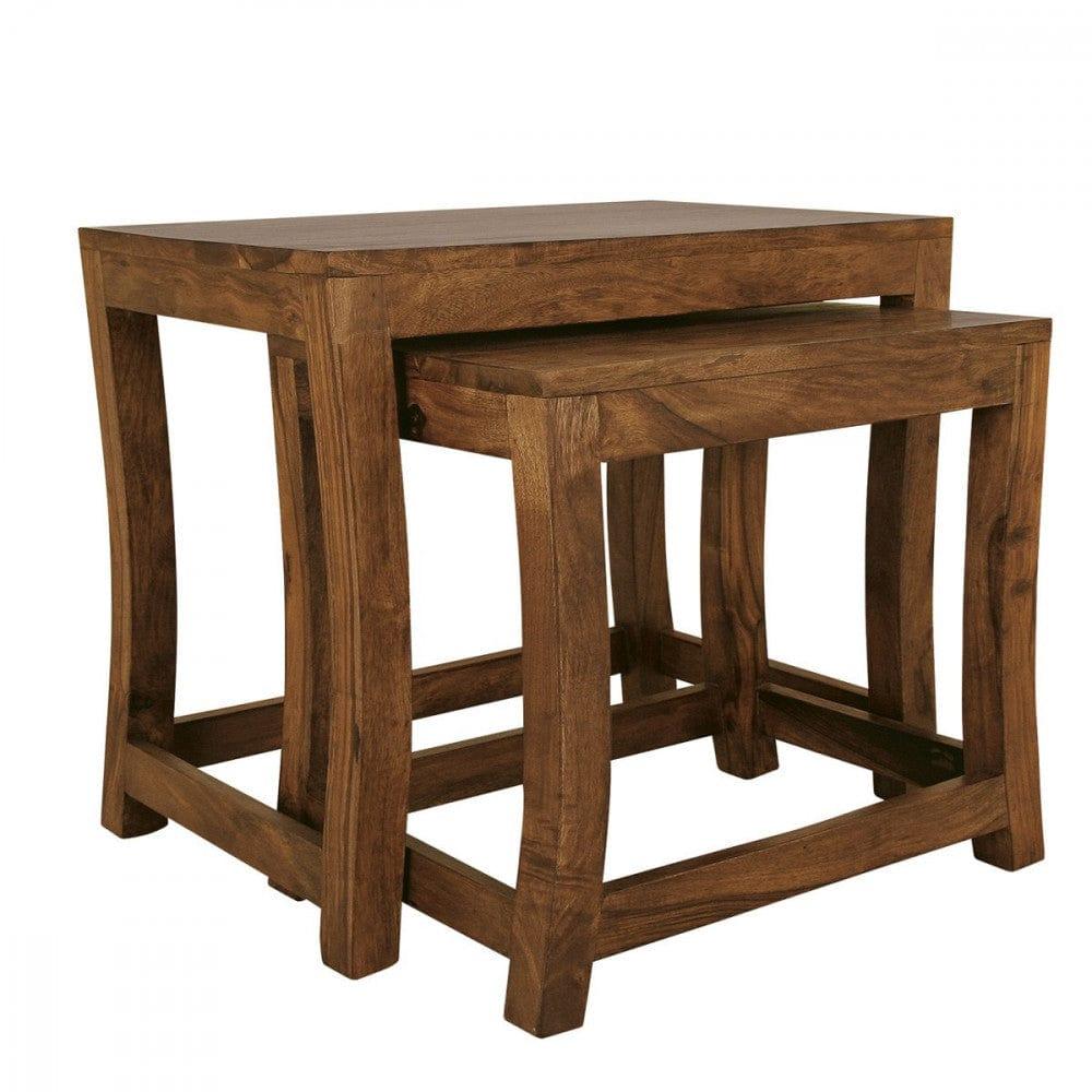 Solid Sheesham Wood Nested Tables In Honey Finish - Ouch Cart 