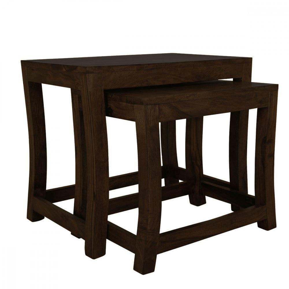 Solid Sheesham Wood Nested Tables In Walnut Finish - Ouch Cart 