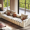 Large Modern Sofa Couch with Pillows, Cream Faux Leather Upholstered Sofa with Solid Wood Frame