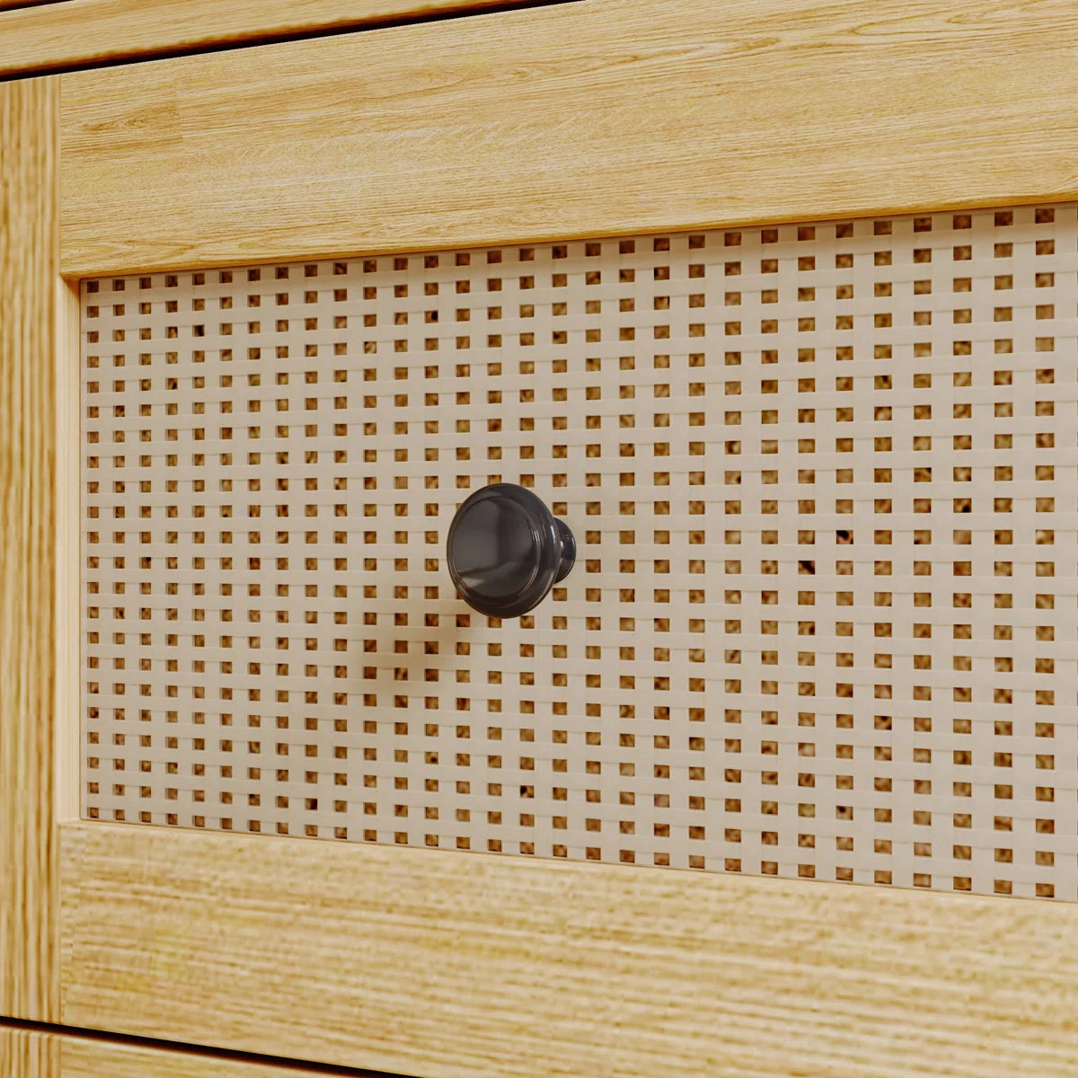 62.8" Wide 4-Rattan Door Wardrobe Closet Set With 4 Drawers & Anti-Tip Design