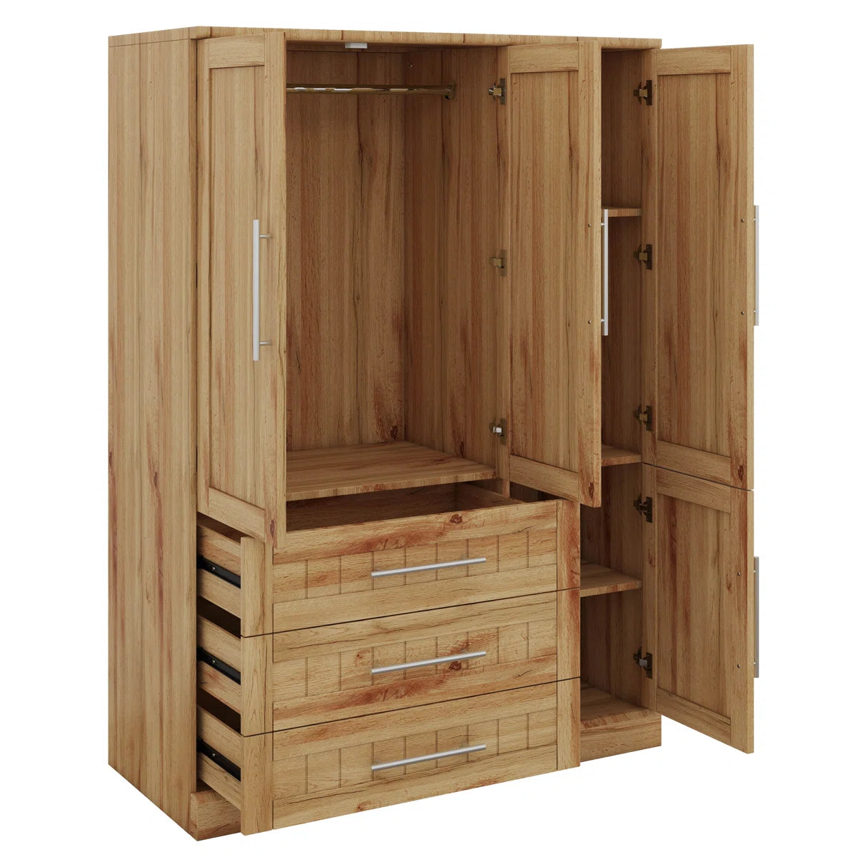 4 Door Wardrobe Armoire Closet With 3 Drawers And Hanging Rail